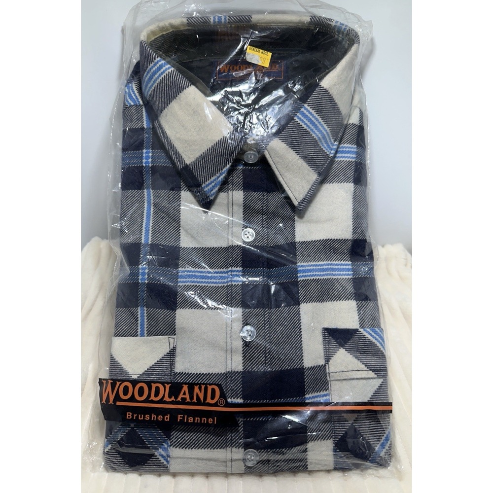 Vintage 80's Woodland Plaid Flannel Shirt Men's Size Large 100% Cotton NWT